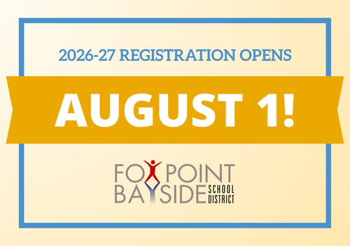 Graphic with title “Save the Date! 2026-27 Registration” and key dates listed: August 1, 2026 – August 28, 2026 at noon
