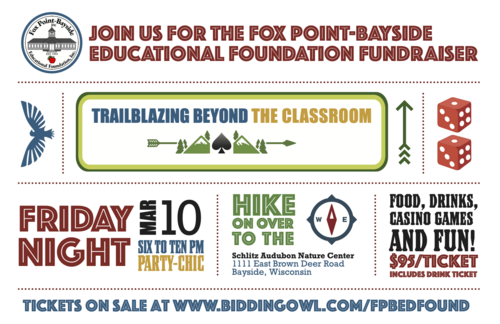 Trailblazing Beyond the Classroom Fundraising Event, March 10th 6-10pm, at Schlitz Audubon Nature Center, $95/ ticket, Food, Drinks, Casino Games, and Fun!